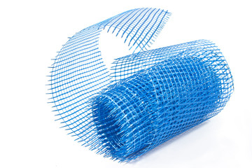 Plastic blue grid for plaster isolated on white