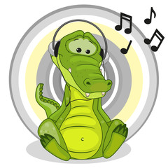 Fototapeta premium Crocodile with headphones