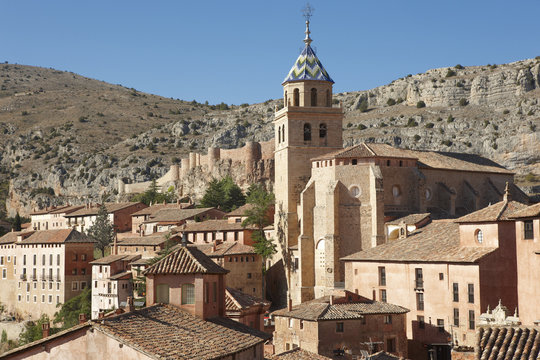 Picturesque town in Spain. Cathedral and ancient fortress. Albar