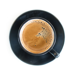 Cup of Espresso on white Table, Top View