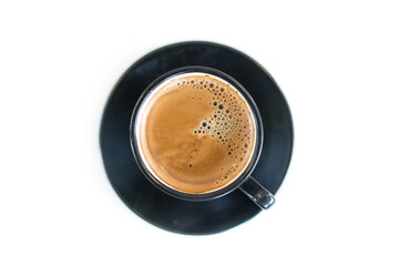 Cup of Espresso on white Table, Top View