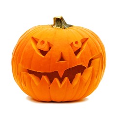 Single Halloween Jack o Lantern isolated on white