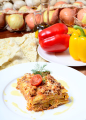The Italian lasagna on a plate