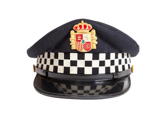 Peaked cap of the Spanish policeman on a white background