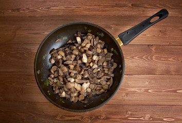 Delicious fried mushrooms in pan