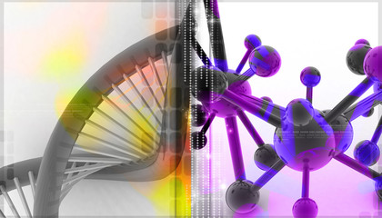 Digital illustration of Dna with molecules in abstract backgroun