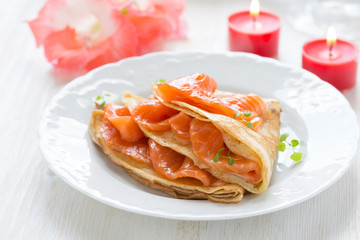 Crepes with smoked salmon