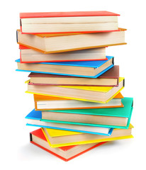 Multi-coloured books. On white background.