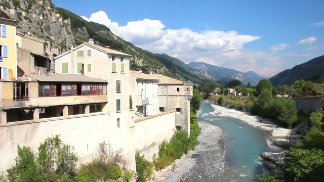 The medieval city of Entrevaux and the river Var, France