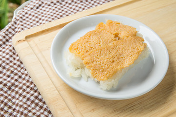 sticky rice with steamed custard,  sweet sticky rice, exotic Thailand