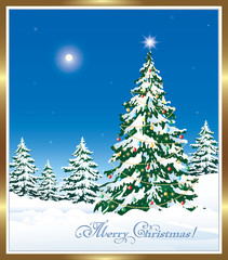 Christmas card with a festive Christmas tree