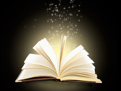 magical sparks fly from open book