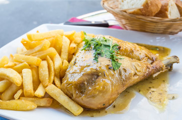 fried chicken with golden French fries