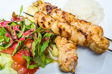 tasty beef steak kabobs with vegetables