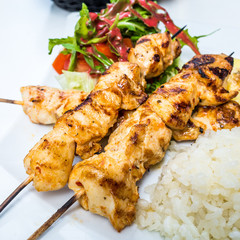 tasty beef steak kabobs with vegetables