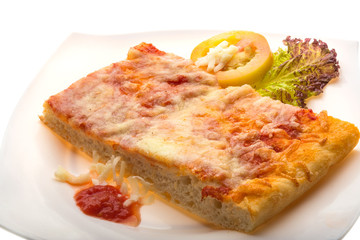 Pizza with tomato sauce and mozarella