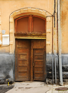 Old wooden brown door