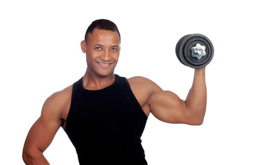Obraz na płótnie Canvas Handsome muscled man training with dumbbells