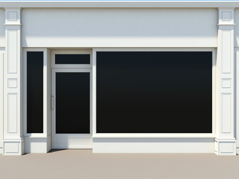 Shopfront with large windows. White store facade.