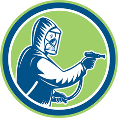 Pest Control Exterminator Spraying Circle Retro