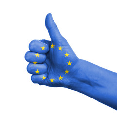 European union concept - hand thumbs up with eu flag