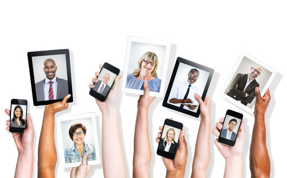 Headshots of Multiethnic Group of People in Digital Devices