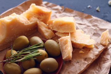 Parmesan cheese and olives