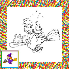 witch flying with cat dot to dot