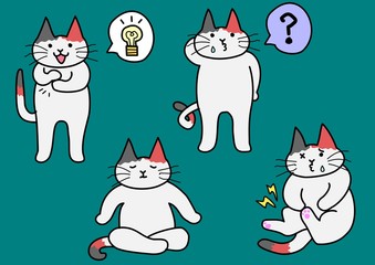 猫ポーズ４種、カラー