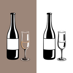 wine glass and bottle of champagne