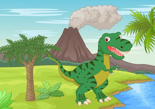 Prehistoric scene with tyrannosaurus cartoon