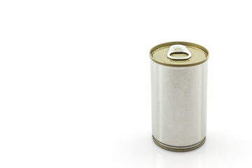 Aluminum tin can on white background.