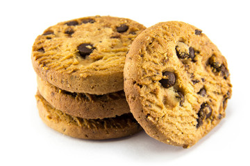 Chocolate chip cookies on white background