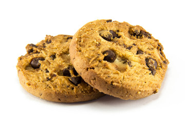 Chocolate chip cookies on white background