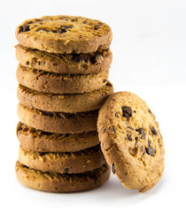 Chocolate chip cookies on white background