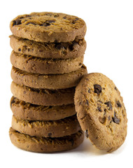 Chocolate chip cookies on white background