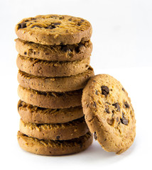 Chocolate chip cookies on white background