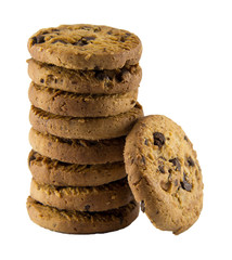 Chocolate chip cookies on white background