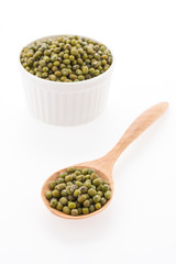 Green mung beans isolated on white background