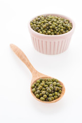 Green mung beans isolated on white background