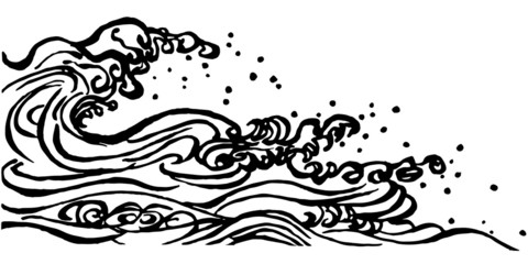 波しぶき　浮世絵　毛筆イラスト