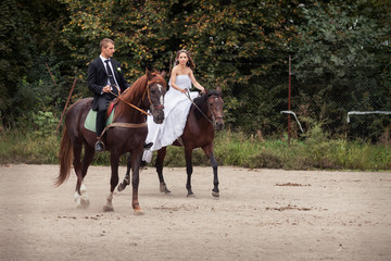 wedding couple on horses