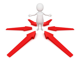 3d success man with arrows pointing to him