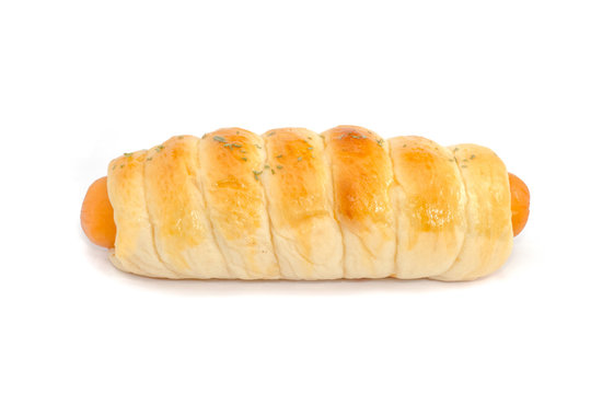 long sausage buns isolated on white background