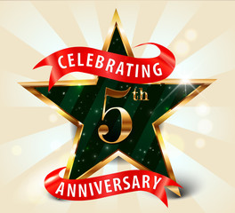 5 year anniversary celebration golden star ribbon