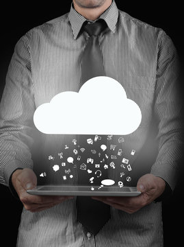 futuristic display: Cloud computing touchscreen interface
