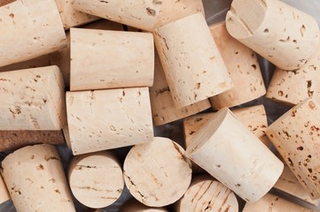 Close-up of group of wine corks as background