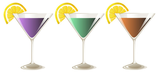 Three glasses of cocktail drinks