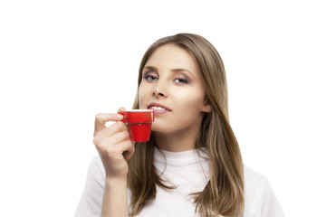 girl drinks a coffee