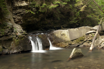 Small waterfall Divochi Sliozy in Yaremche, Ukraine